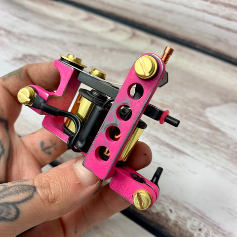 Distressed Pink & Gold Drilled Bulldog Power Liner
